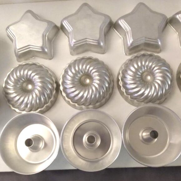 14 Mini Metal Baking Molds Jello Cake Dessert Crafts Bundt - Star - Fluted - Picture 2 of 15